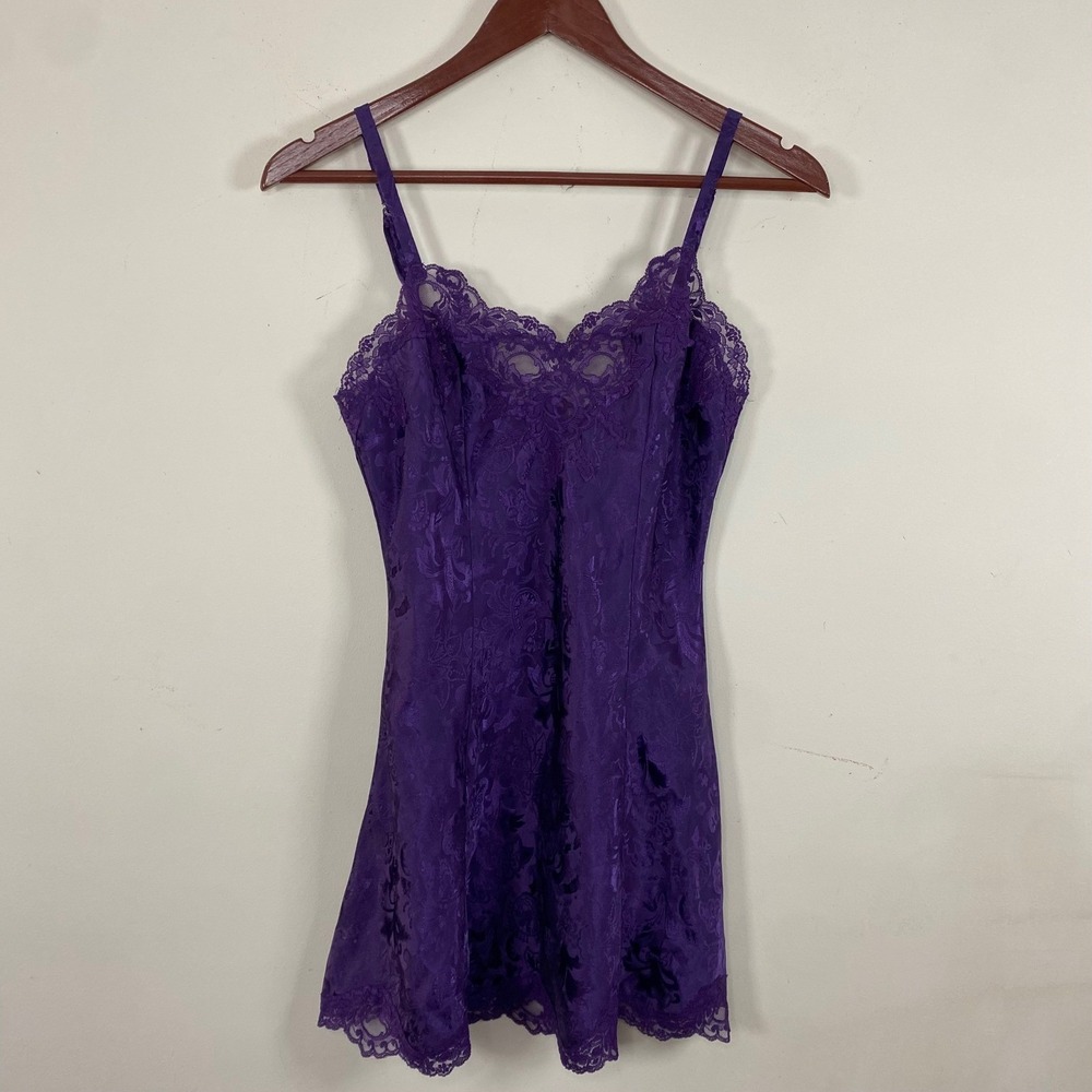 Vintage Gold Label Victoria Secret Slip Dress Purple XS Lace Feminine Floral - Picture 2 of 7